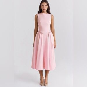 HOUSE OF CB 'Cindy' Ballerina Pink Twill Midi Sundress Size L-US 8-10